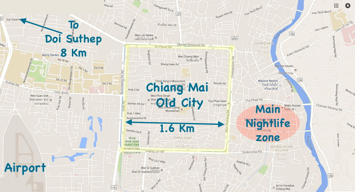 A Map of Chiang Mai's Old City in the North of Thailand