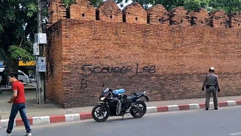 Spray Paint on the 800-Year-Old Tha Phae Gate in Chiang Mai