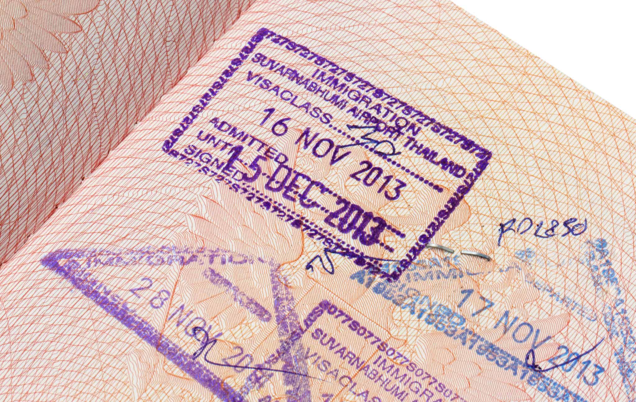 A 30-day exemption Thai immigration visa stamp